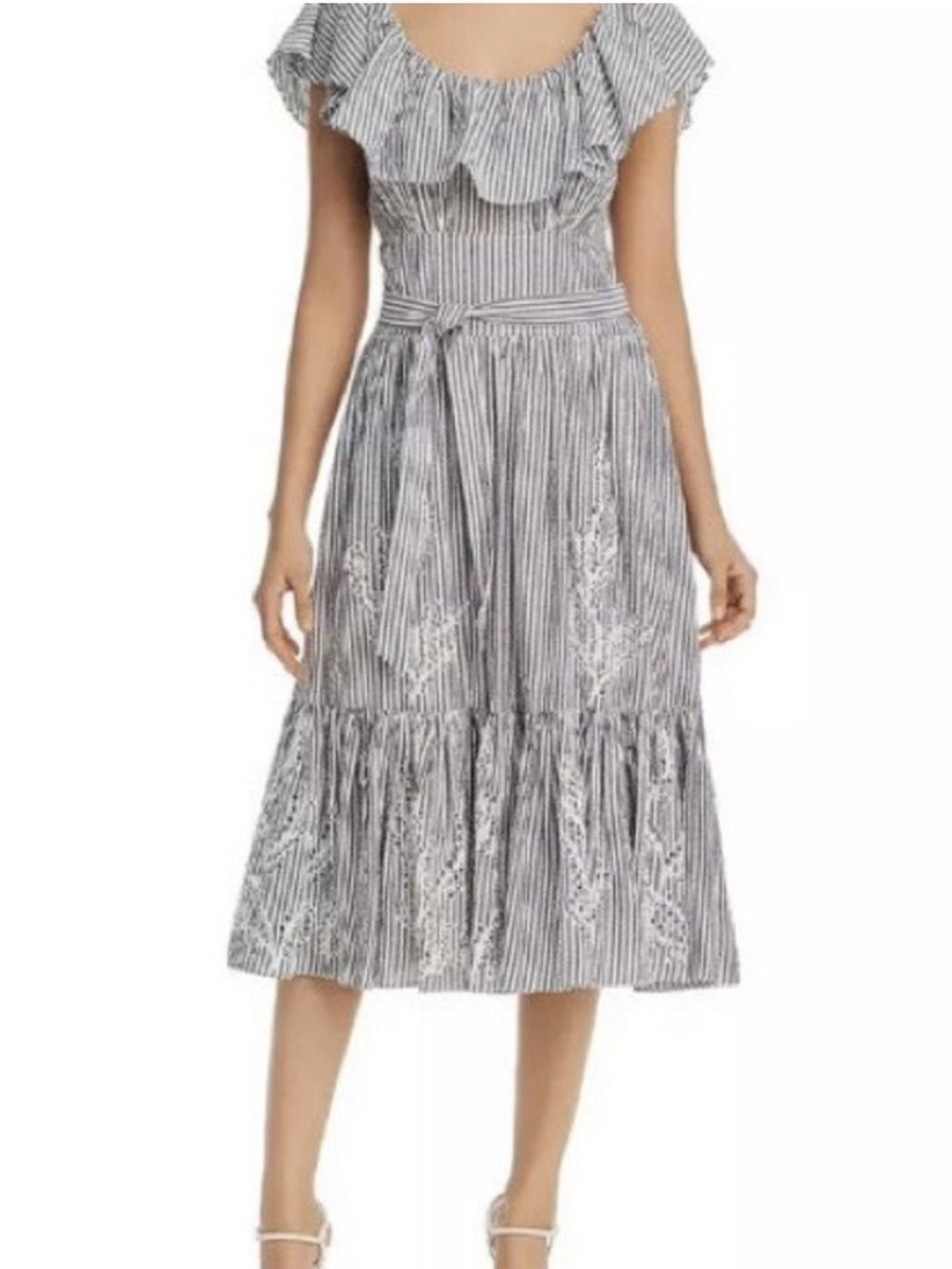 Tory Burch Runway Summer 2019 Stripe Eyelet Embroidered Maxi Dress Size 6 Euc